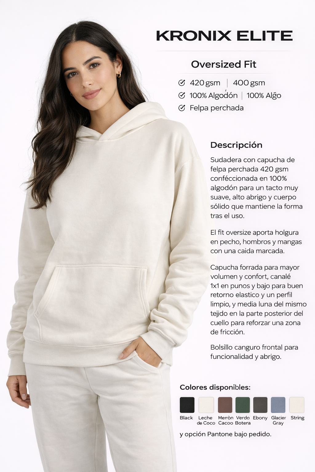 Lujo Silencioso en Tonos Tierra. Sumérgete en la calidez de la línea Elite. Disponible en una paleta sofisticada que incluye Leche de Coco, Marrón Cacao y Verde Botella, cada sudadera es una experiencia sensorial. El tejido de alto abrigo te protege del frío, mientras que el acabado exterior limpio y uniforme eleva cualquier outfit. Es la combinación perfecta entre la estética minimalista y la funcionalidad térmica más exigente.